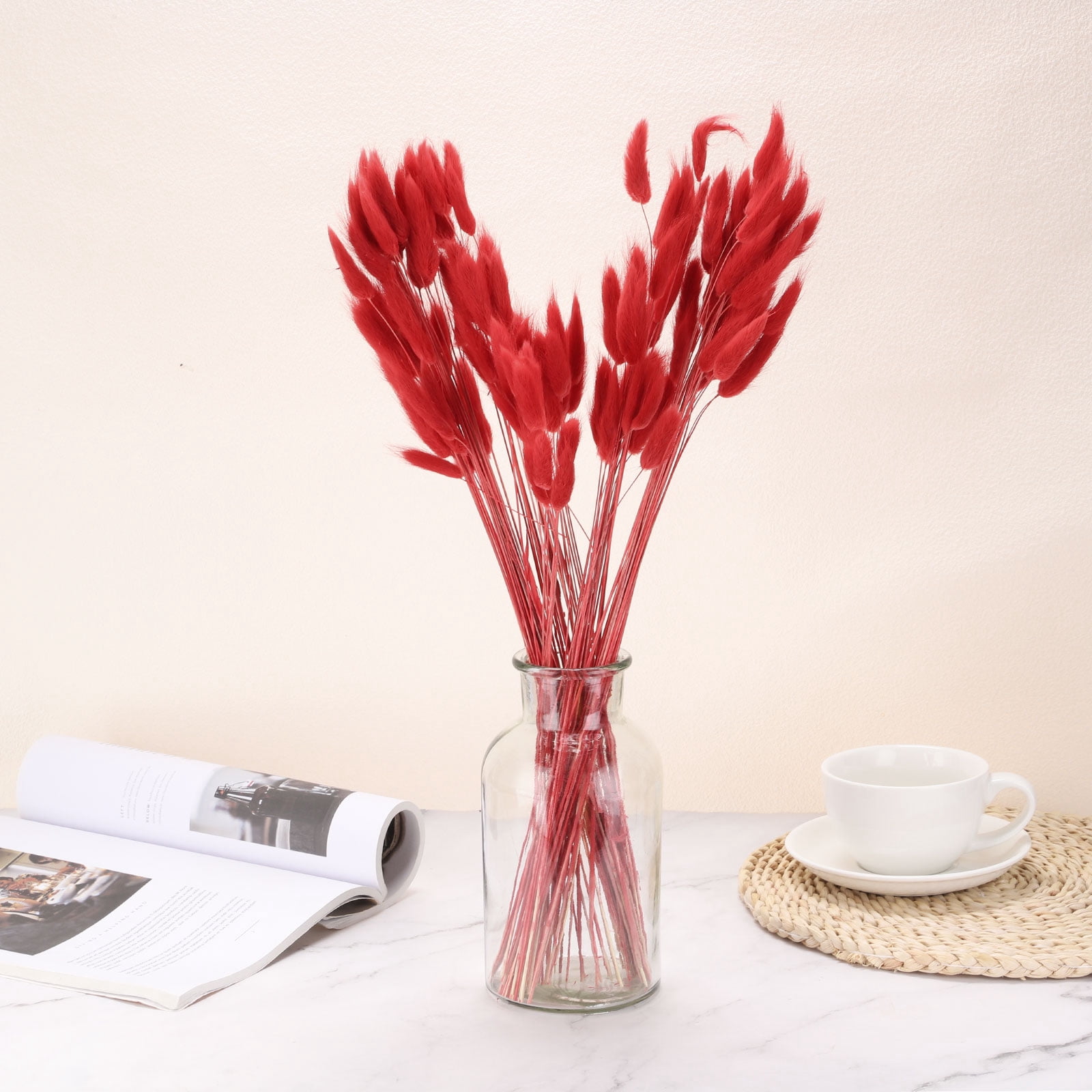 Uxcell 100pcs Natural Dried Pampas Rabbit Bunny Tails Dried Flowers 18" Mini Pampas Grass Lagurus Ovatus Bunch for Home Decor