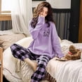 thumbnail image 3 of Conjunto de 2 piezas de pijama para mujer, ropa de dormir informal, manga larga, cuello redondo, traje suelto, pantalones y camisetas a cuadros, primavera y otoño, 3 of 3