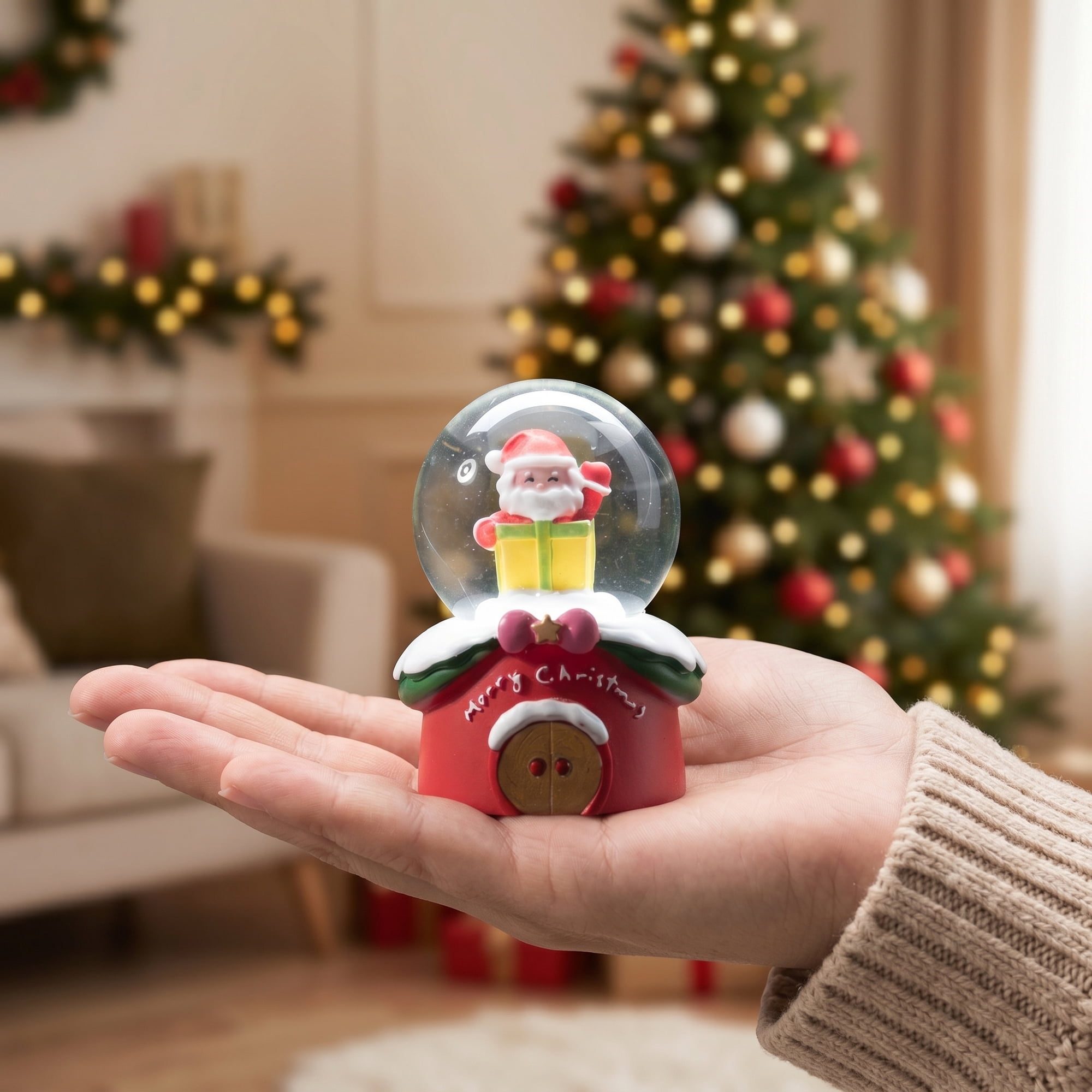Unique Bargains Light Up Crystal Ball LED Glitter Snow Globe Red A 1.8" x 1.8" x 2.7"