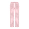 thumbnail image 4 of Delayuji Plaid Linen Pants For Women Loose Elastic Waist Casual Summer Palazzo Pants With Pockets, 4 of 6