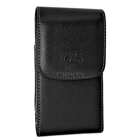 BLU Studio C Super Camera Premium High Quality Black Vertical Leather Case Holster Pouch w/ Magnetic Closure and Swivel Belt