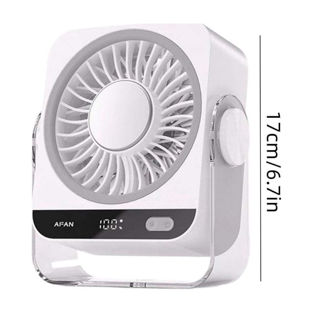 Rechargeable USB Desk Fan with 5 Speeds, Quiet Portable Fan with Digital Display, Ice-Cold Air Function and 180° Tilt Suitable for Bedroom Office Travel Camping RV