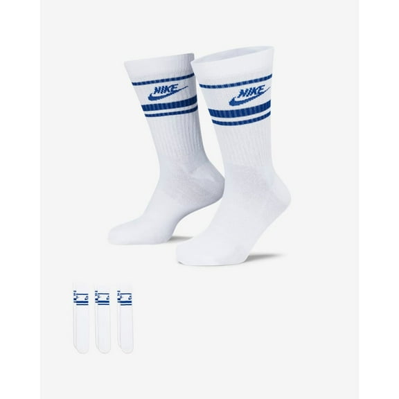 Men's Nike 3-Pack Everyday Essential Striped Crew Socks Color: White Royal Size: 8-12