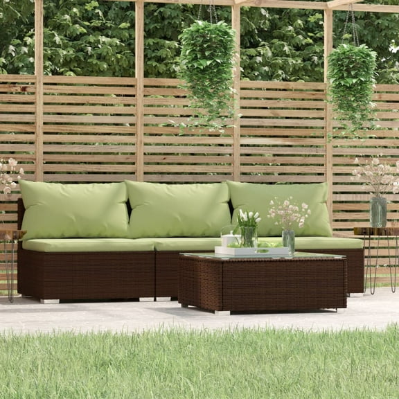 vidaXL 4 Piece Patio Lounge Set with Cushions Brown Poly Rattan, 317562