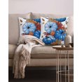 Blue Pumpkin Leaf 16x16 Pillow Covers Set of 2, Thanksgiving Strip