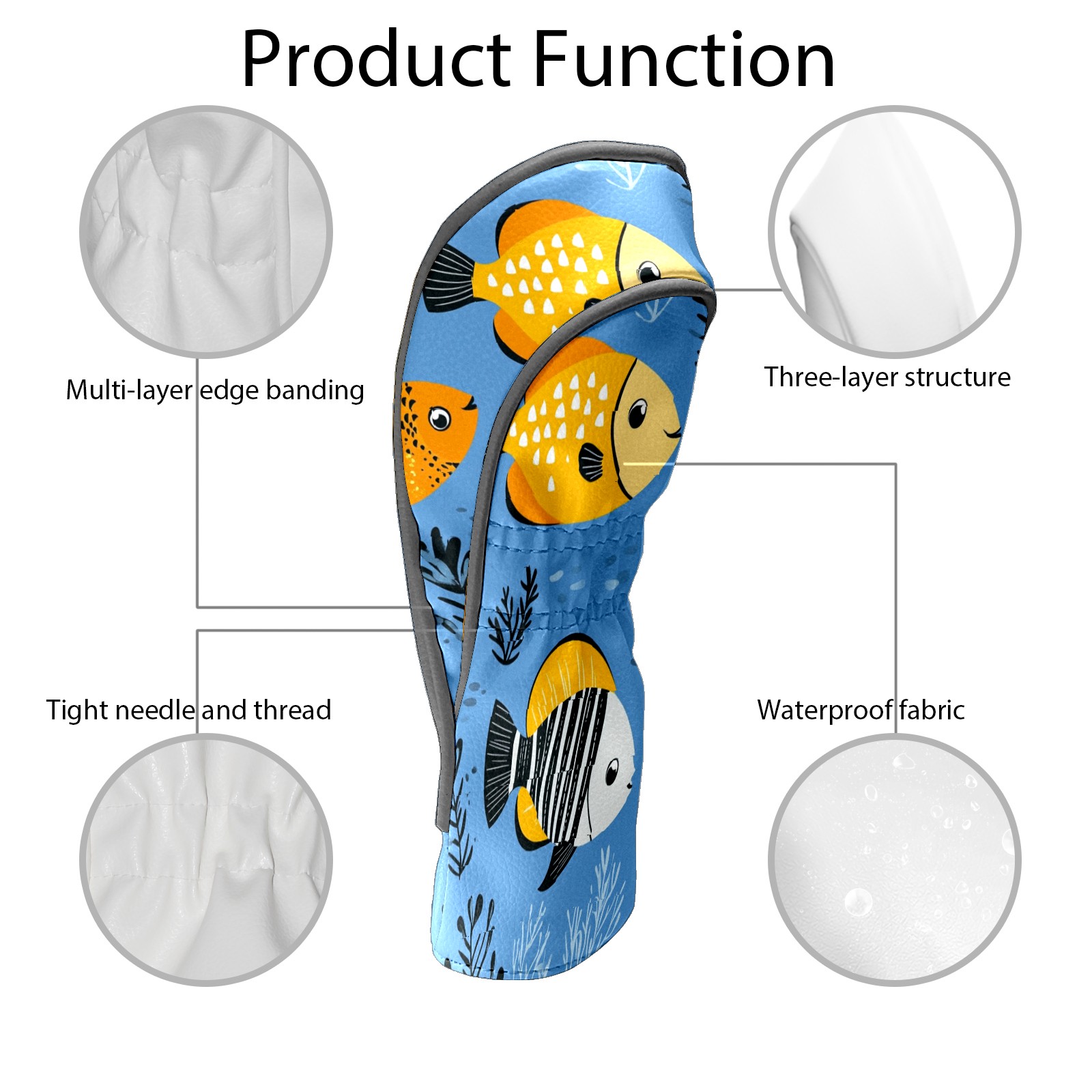 Golf Club Covers PU Leather Waterproof Head Covers for Fairway Woods Hybrids Cartoon Tropical Fish