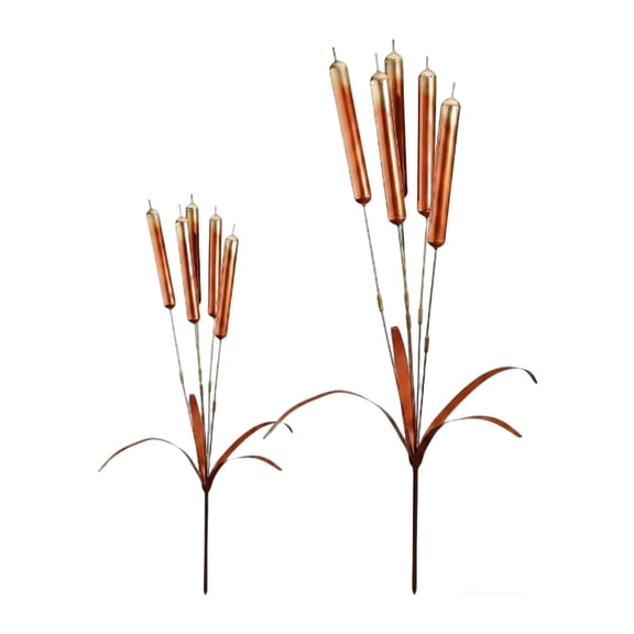 JWZZYD Metal Cattail Garden Stake, 19.7" Copper-Colored Bulrush Yard Art Sculpture, Rust-Resistant Weatherproof Outdoor Decor, for 4th of July Memorial Day Patio Backyard Pond Lawn Flower Bed, 5 Pack