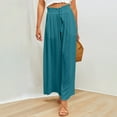 thumbnail image 4 of WCMZJ Linen Palazzo Pants for Women Dressy Summer Wide Leg Flowy Pants Boho Linen Beach Trousers with Pockets Blue 2XL, 4 of 8