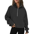 thumbnail image 2 of Womens Half Zip Hoodies Plus Size Fleece Sweatshirt Thumb Hole Cropped Pullover Fall Winter Tops, 2 of 6