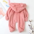 thumbnail image 3 of SILVERCELL Spring and Autumn Solid Color Double-Sided Flannel Casual Hooded Jumpsuits Infant Cute Ears Gloved Crawling Clothes for Boys and Girls 3M-12M, 3 of 9
