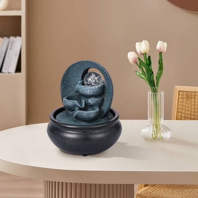 Dsseng Fontaine de Table Boule Rotative Cascade de Roches Fontaine d'Eau de Table Intérieure pour Décoration Moderne de la Maison Bureau Salon Décoration