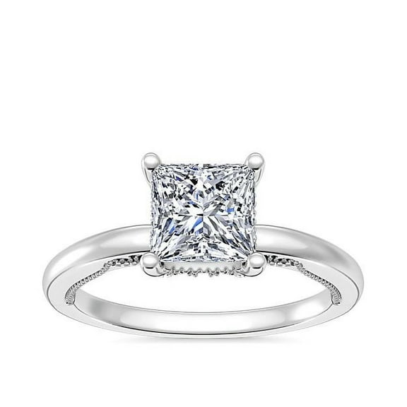 1.15 Carat Princess Natural Diamond Latest Design Solitaire Engagement Ring for Women Solid 14K White Gold Size 7