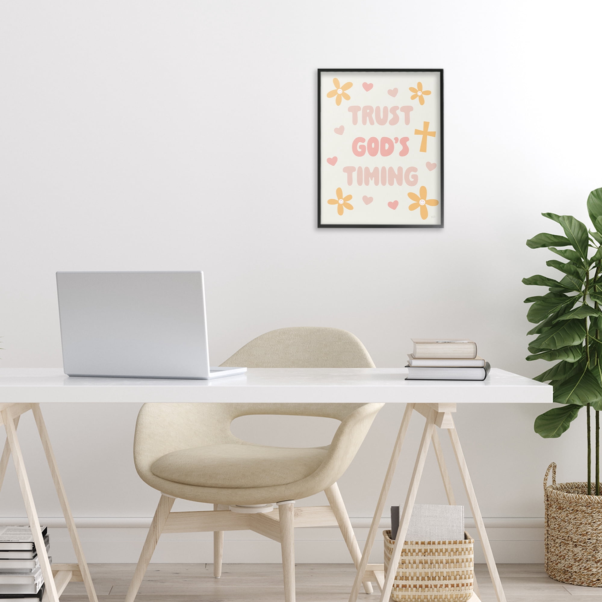 Stupell Industries Retro Trust God's Timing Black Framed Giclee Art, design by Natalie Carpentieri