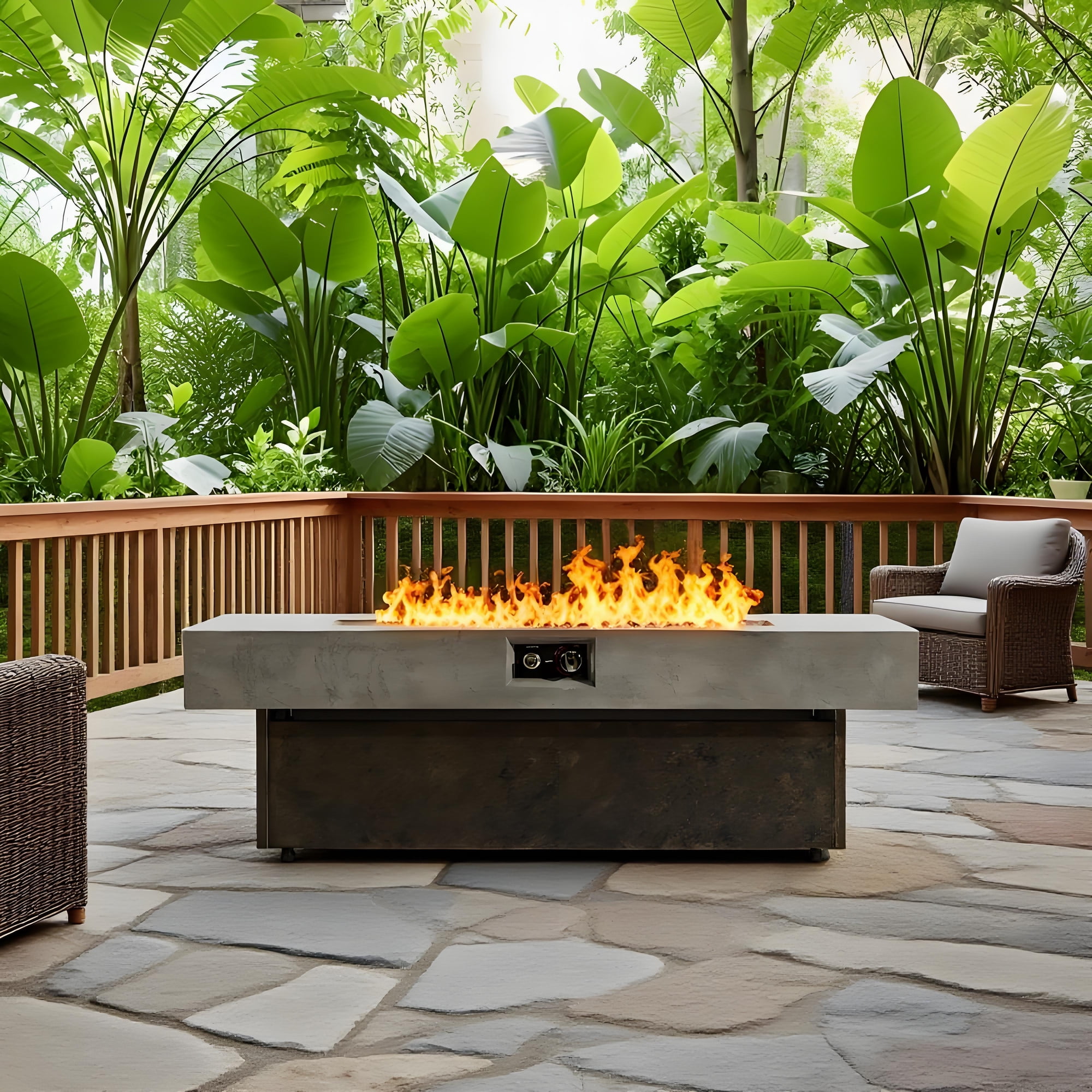 E-Western Tabletop Propane Fire Pit 55x23 in Outdoor Firepit Table 50000 BTU Patio Balcony Three Height Options