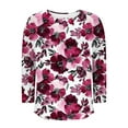 thumbnail image 6 of JTZGDY Boho Tops for Women Dressy Casual Floral Printed Summer Long Sleeve Crewneck Graphic T-Shirts Loose Oversized Soft Cotton Tunic Blouse Purple#01 XL, 6 of 6