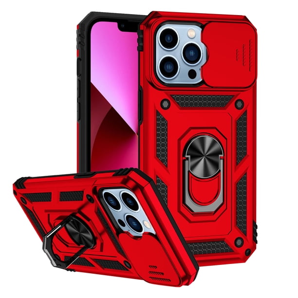 Accesorios para celular, soporte para auto, funda magnética 3 en 1 con anillo para dedo, funda deslizante para cámara con soporte giratorio de 360° para iPhone 13/14/Pro/Pro.