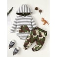 thumbnail image 3 of Mikrdoo 0 Months Newborn Baby Boys Outfits Fall Winter 3 Months Boys Pants Sets Stripe Pocket Long Sleeve Hoodies Romper Top Elastic Camouflage Pants 2Pcs Clothing From 0-18M, 3 of 8