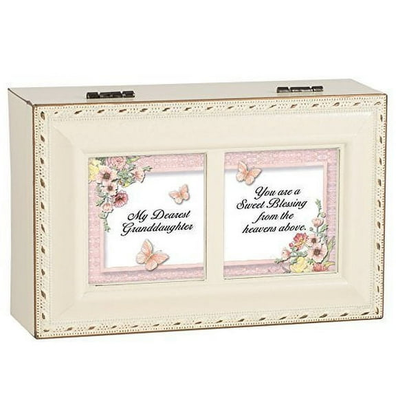 My Dearest Granddaughter Butterfly Ivory with Gold Trim Jewelry Music Box Plays Tune Ave Maria