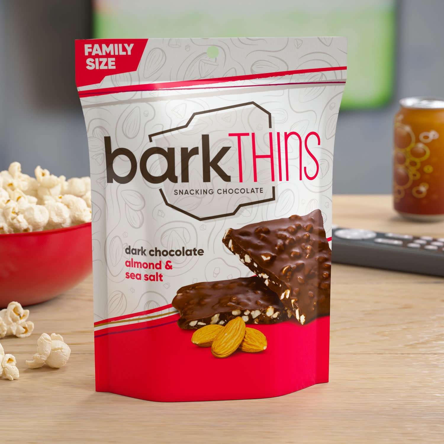 Barkthins Dark Chocolate, Almond and Sea Salt Snacking Chocolate, Family Bag 10 oz