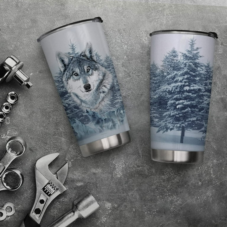 20oz Wolf Gifts for Men, Women, Wolf Gifts for Wolf Lovers, Valentines Day  Gifts for Him, Her, Coffee Thermos for Men, Women, White Rose Wolf Tumbler  Cup, Insulated Travel Coffee Mug with