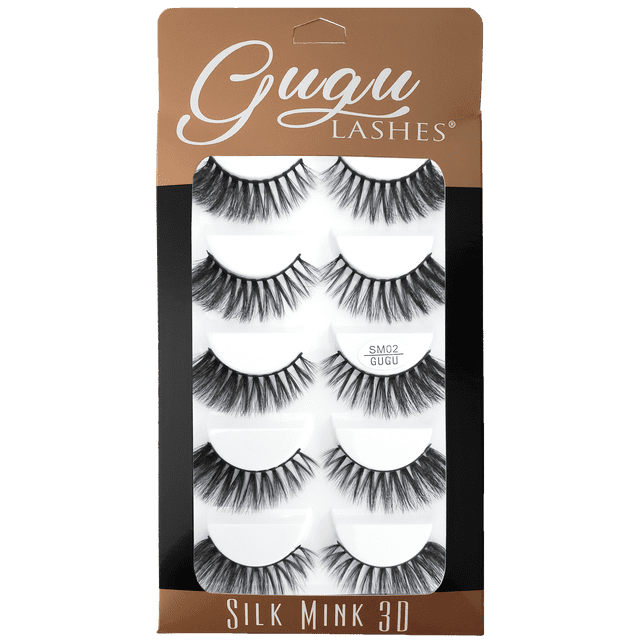 PESTAÑAS SILK MINK 3D SM02 GUGU LASHES GUGU LASHES 5 pares idénticos