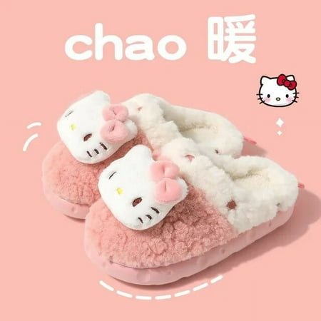 

Sanrios Kuromi HelloKittys Cinnamoroll My Melody Anime Cartoon Children Cotton Slippers Kawaii Cute Winter Warm Girls Home Shoes
