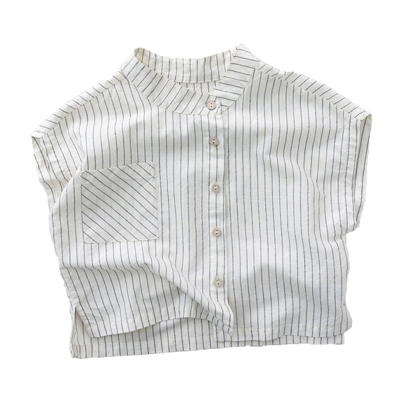 FINALGANG Toddler Boy Clothes Boys Striped Shirts Stand Collar Sleeveless Tops Casual Summer Shirt For Little Kids Button Down Shirts School Wear 9-12 Months