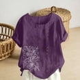 thumbnail image 4 of Levmjia Womens Tops Casual Fashion Floral Print Round Neck Short Sleeve Cotton Linen Button Blouse Shirt Soft Polyester Loose Fit T-Shirt All Season Daily Wear, 4 of 5