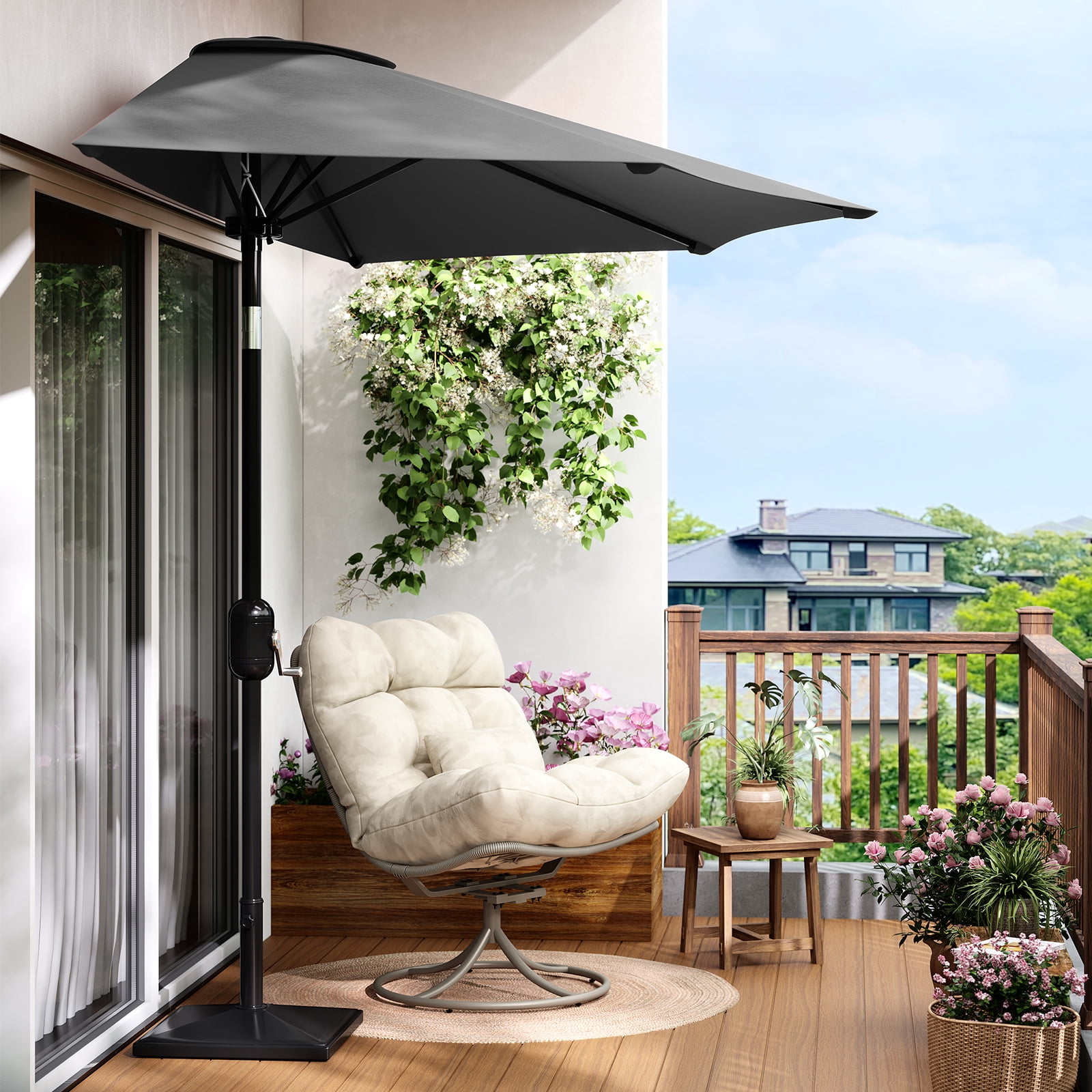 GOGRANT 98.4 in Gray Rectangle Market Patio Umbrellas with Crank, Adjustable Tilt, Crank