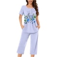 thumbnail image 1 of Aqestyerly Ensemble de Pyjama, Ensemble de Pyjama Décontracté pour Femmes avec Blouse à Manches Courtes et Col Rond et Pantalon Confortable Bleu Ciel (TTTG), 1 of 5