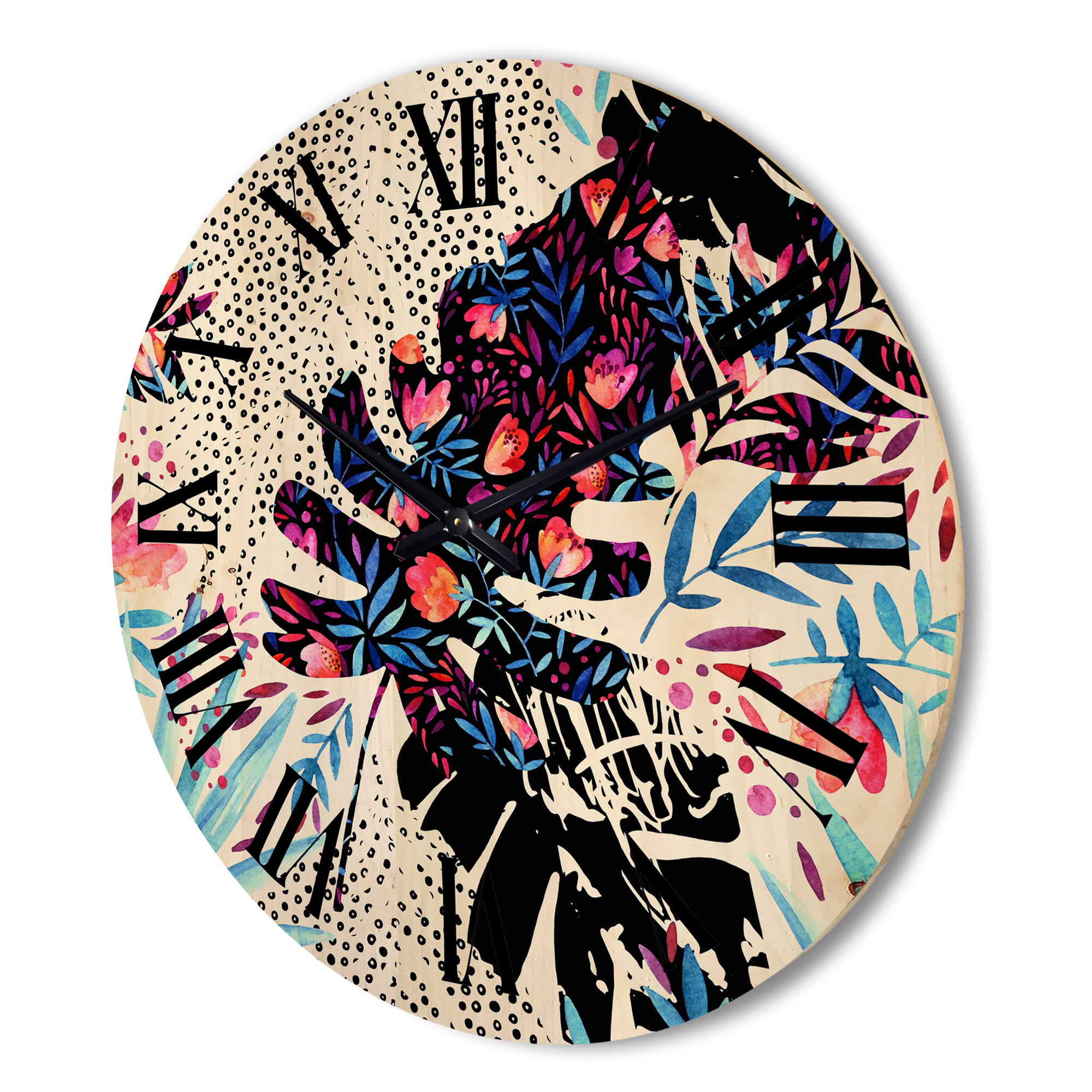 Designart 'Abstract Tropical Floral Patchwork I' Tropical Wood Wall Clock