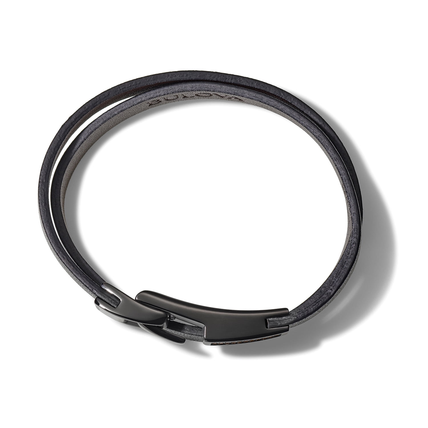 Bulova Mens Precisionist Black Diamond Double Wrap Leather Bracelet - Large