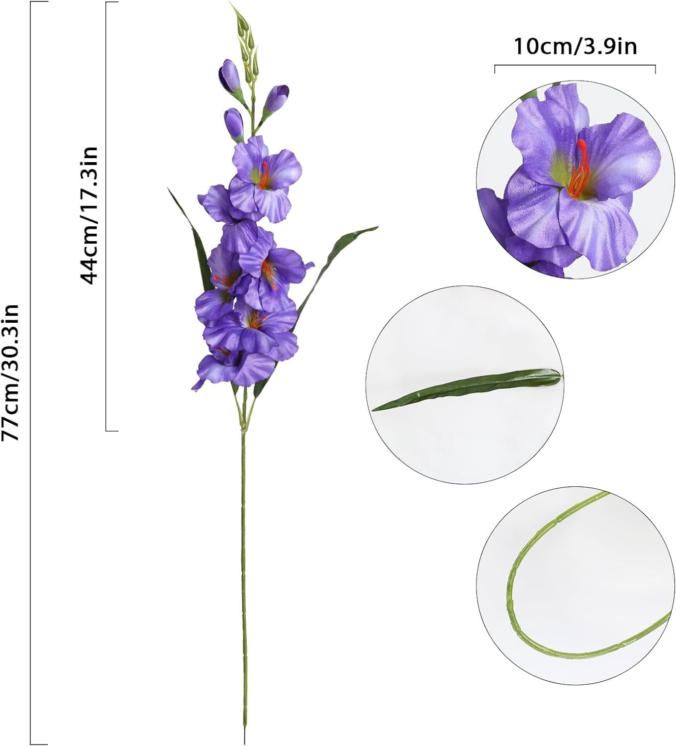 Gladiolus Artificial Flowers Purple Gladiolus Flowers 3.3in Silk Gladiolus Flowers with Stems Artificial Gladiolus Flowers for Home Wedding Office Decoration(Purple)