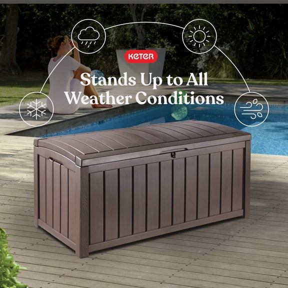 Keter Glenwood 101 Gallon Durable Resin Outdoor Deck Box Storage Organization, Brown