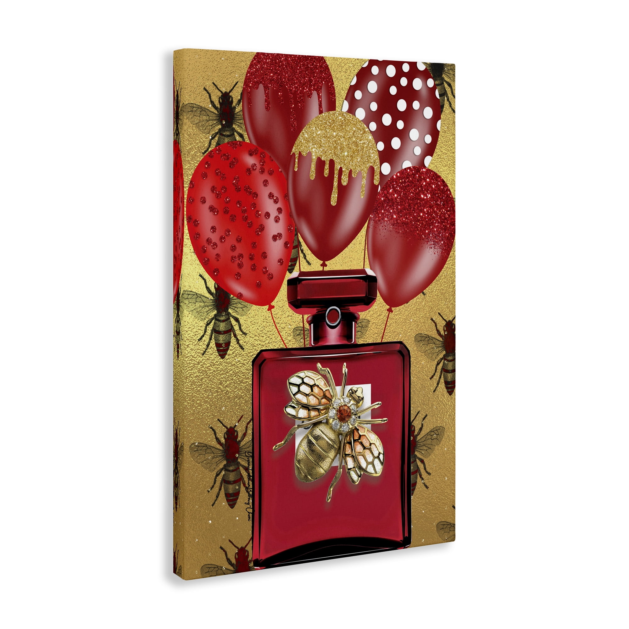 Stupell Industries Glam Red Bee Perfume Fashion Painting Wrapped Canvas Art Print Wall Art, 24 x 36
