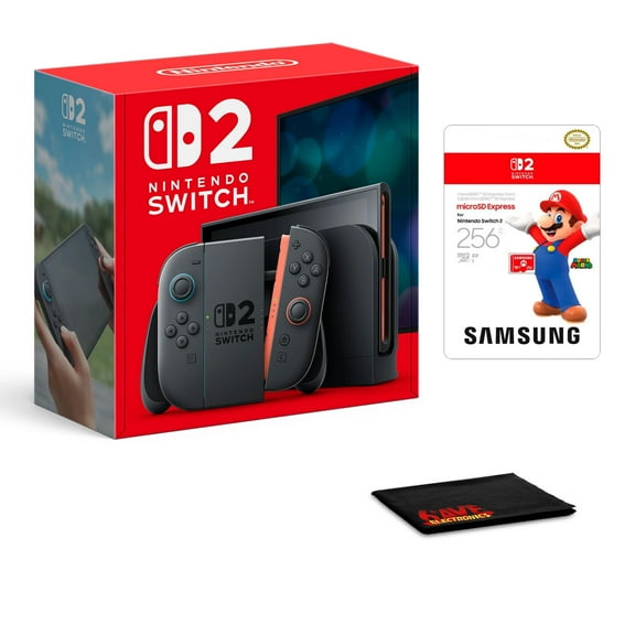 Nintendo Switch 2 Console Bundle with Samsung 256GB microSD Express Card and Microfiber Cleaning Cloth for Extended Storage and System Protection