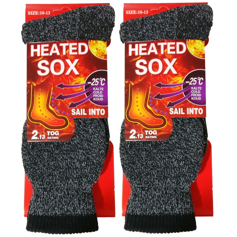 USBingoshop 2 PK Mens Winter Heated Heat Warm Boot Heavy Duty Thermal Socks Size 10-13