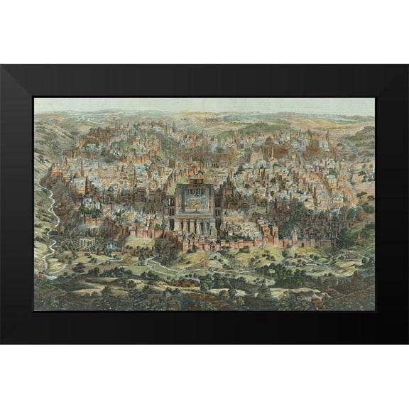 Vintage Maps 14x10 Black Modern Framed Museum Art Print Titled - Antique Map of Jerusalem