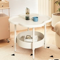 White Plastic Bedside Table | 2-Tier Storage Shelf | 47x47x37cm Small Space Organizer | Mobile Side Table for Bedroom, Living Room & Office