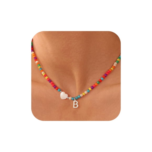 Collar Ursteel con cuentas con inicial B bañado en plata, 36,5 cm