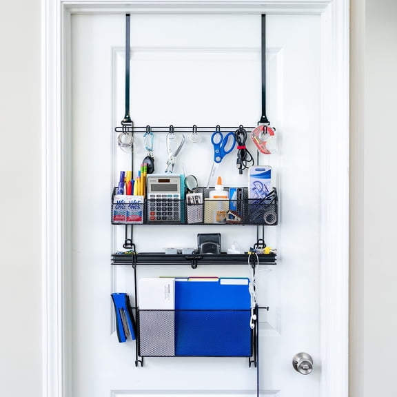 Longstem Organizers Home Office/Arts & Craft Organizer Storage Rack Hanging Over the Door/Wall Organizer in Black