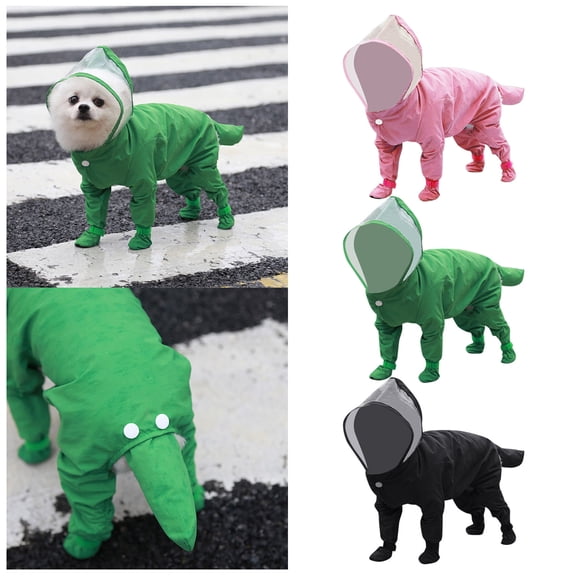 Cute Raincoat for Small Dogs with Hood and Boots Detachable Tail Puppy Botton Down Rain Jacket Full Boby 4 Leg Jumpsuit Waterproof Lightweight Clothes,Green,M