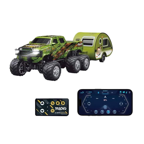 Mini Rc Truck,1/64 Scale Mini Remote Control Truck with Trailer, 2.4Ghz Remote Control & APP, Rechargeable Alloy Shell RC Cars with Lights, Speed/Steering Adjustable