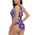 thumbnail image 4 of Sikiie Skull Blue Flower Print Women One Piece Swimsuits Tummy Control One Shoulder Bathing Suits Ruffle Swimwear, From S to XXL-Large, 4 of 6