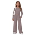 thumbnail image 6 of GiLiling Girls 2 Piece Set Fall Winter Outfits Lounge Sets Long Sleeve Top Wide Leg Pants Sweatsuit Clothing Athletic Outfit (Dark Gray, 8-9 Years), 6 of 9