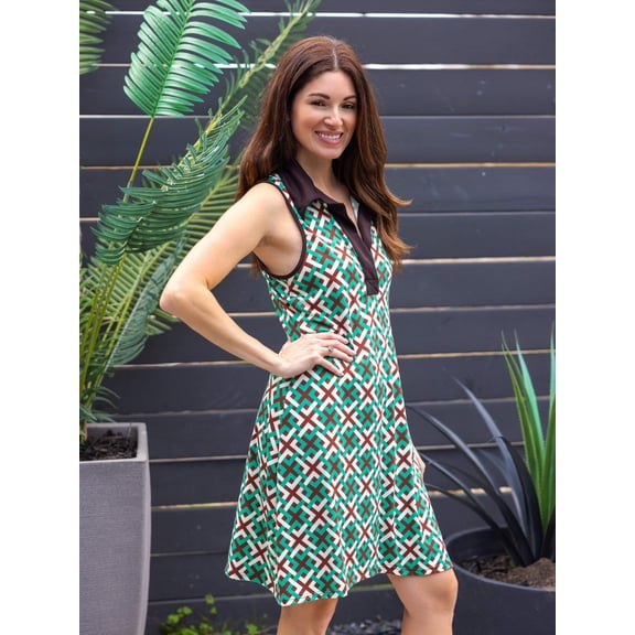Womens Collared Geometric Print Dress