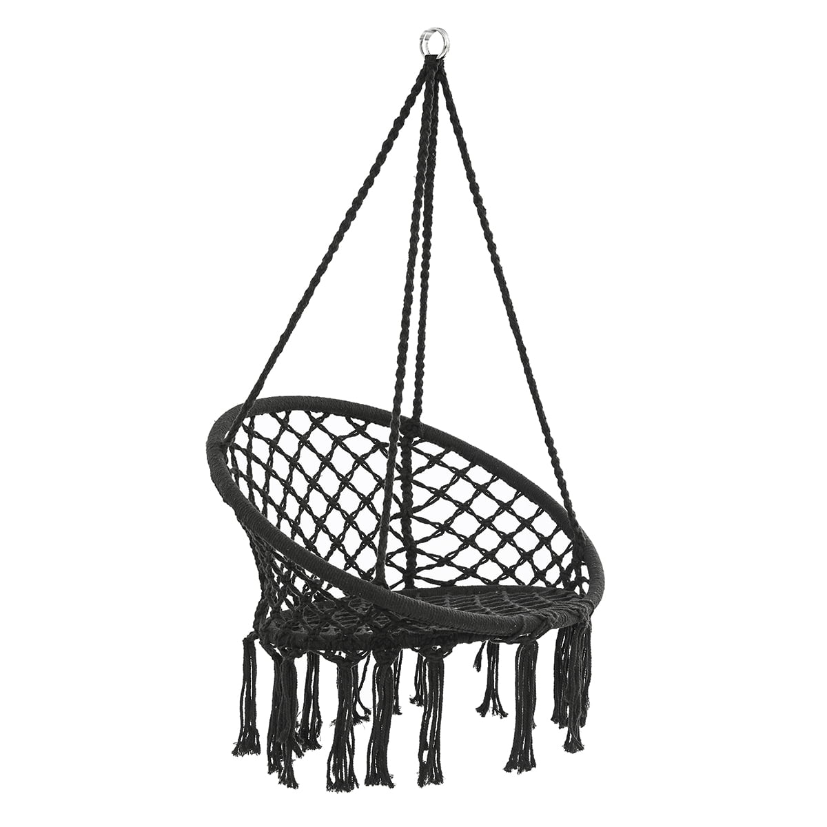 KWANSHOP Hanging Hammock Chair Macrame Swing Seat Mesh, Handmade Knitted Hanging Cotton Rope Chair for Indoor/Outdoor Home Patio Garden Back Yard, Black