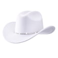 thumbnail image 2 of Western Cowboy Hats for Women Classic Felt Wide Brim Fedora Hat with Belt Buckle Retro Panama Hat Unisex Rolled up Cap White One Size, 2 of 7