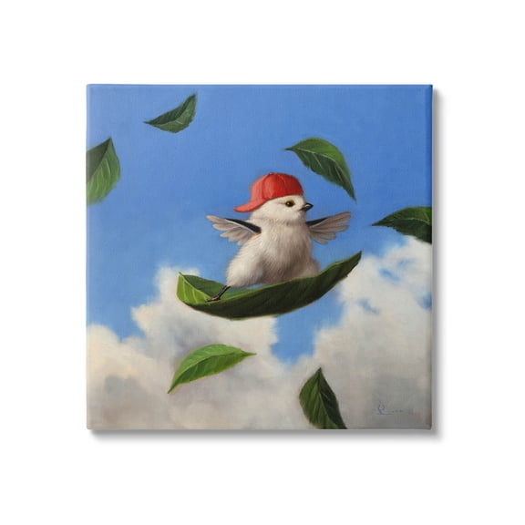 Bird Leaf Surfing Windy Sky Animals & Insects Painting Gallery Wrapped Canvas Print Wall Art
