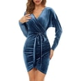 thumbnail image 2 of Sngxgn Women's V Neck Sleeveless Ruched Bodycon Party Dress(Blue,M), 2 of 8